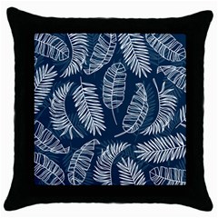 Blue Leaves Throw Pillow Case (black) by goljakoff