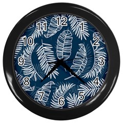 Blue Leaves Wall Clock (black) by goljakoff