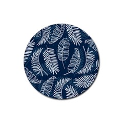 Blue Leaves Rubber Coaster (round)  by goljakoff