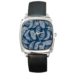 Blue Leaves Square Metal Watch by goljakoff