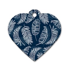 Blue Leaves Dog Tag Heart (two Sides) by goljakoff