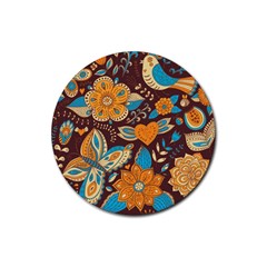 Butterfly And Flowers Rubber Coaster (round)  by goljakoff