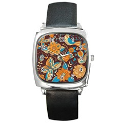 Butterfly And Flowers Square Metal Watch by goljakoff