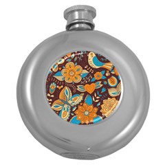 Butterfly And Flowers Round Hip Flask (5 Oz) by goljakoff