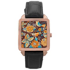 Butterfly And Flowers Rose Gold Leather Watch  by goljakoff