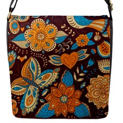 Butterfly And Flowers Flap Closure Messenger Bag (s) by goljakoff