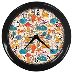 Sea Creatures Wall Clock (black) by goljakoff