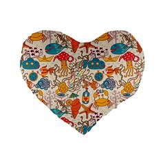 Sea Creatures Standard 16  Premium Heart Shape Cushions by goljakoff