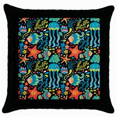 Sea Animals Throw Pillow Case (black) by goljakoff