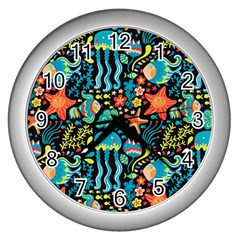 Sea Animals Wall Clock (silver) by goljakoff