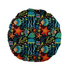 Sea Animals Standard 15  Premium Flano Round Cushions by goljakoff