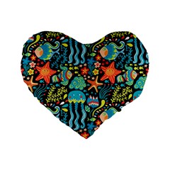 Sea Animals Standard 16  Premium Flano Heart Shape Cushions by goljakoff