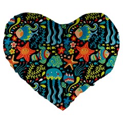 Sea Animals Large 19  Premium Flano Heart Shape Cushions by goljakoff