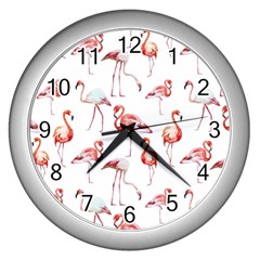 Rose flamingos Wall Clock (Silver)