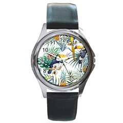 Tropical Flowers Round Metal Watch by goljakoff