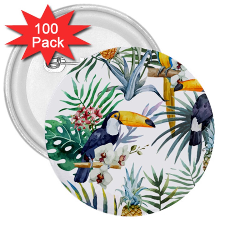 Tropical flowers 3  Buttons (100 pack) 