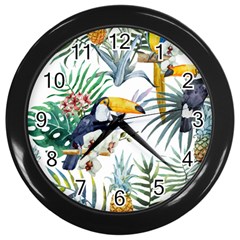 Tropical Flowers Wall Clock (black) by goljakoff