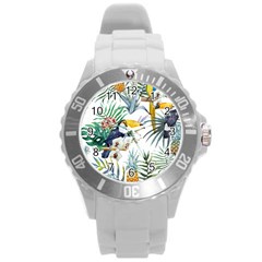 Tropical Flowers Round Plastic Sport Watch (l) by goljakoff