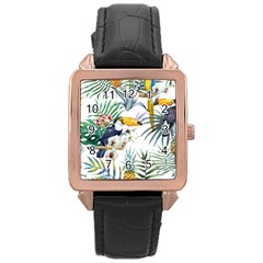 Tropical Flowers Rose Gold Leather Watch  by goljakoff