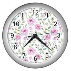 Rose Flowers Wall Clock (silver) by goljakoff