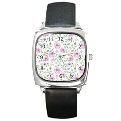 Rose Flowers Square Metal Watch by goljakoff