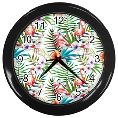 Tropical Flamingo Wall Clock (black) by goljakoff