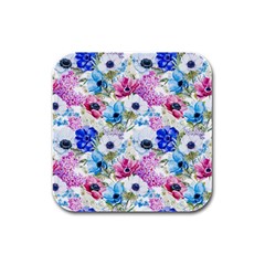 Purple Flowers Rubber Square Coaster (4 Pack)  by goljakoff