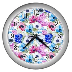 Purple Flowers Wall Clock (silver) by goljakoff