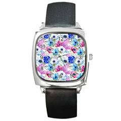 Purple Flowers Square Metal Watch by goljakoff