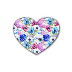 Purple Flowers Rubber Coaster (heart)  by goljakoff