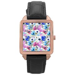 Purple Flowers Rose Gold Leather Watch  by goljakoff