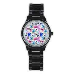 Purple Flowers Stainless Steel Round Watch by goljakoff