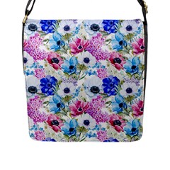 Purple Flowers Flap Closure Messenger Bag (l) by goljakoff