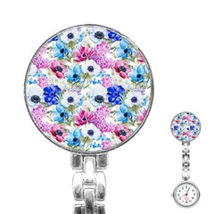 Purple Flowers Stainless Steel Nurses Watch by goljakoff