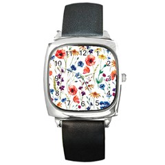 Flowers Square Metal Watch