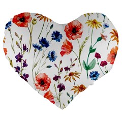 Flowers Large 19  Premium Flano Heart Shape Cushions by goljakoff