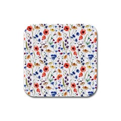 Flowers Pattern Rubber Square Coaster (4 Pack)  by goljakoff