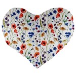 Flowers pattern Large 19  Premium Flano Heart Shape Cushions Back