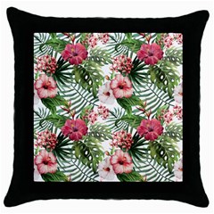 Tropical Flowers Throw Pillow Case (black) by goljakoff