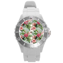 Tropical Flowers Round Plastic Sport Watch (l) by goljakoff