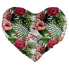 Tropical Flowers Large 19  Premium Flano Heart Shape Cushions by goljakoff