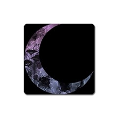 Floral Pink And Purple Moon Square Magnet by Dazzleway