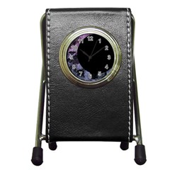 Floral Pink And Purple Moon Pen Holder Desk Clock by Dazzleway