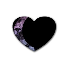 Floral Pink And Purple Moon Rubber Coaster (heart)  by Dazzleway