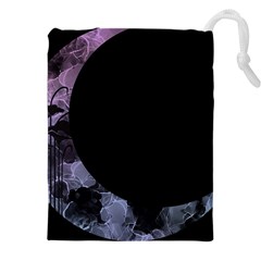 Floral Pink And Purple Moon Drawstring Pouch (5xl) by Dazzleway