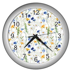 Summer Flowers Pattern Wall Clock (silver) by goljakoff