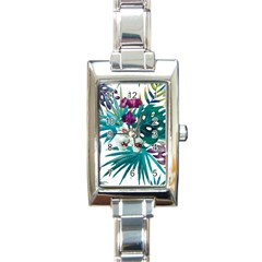 Tropical Flowers Rectangle Italian Charm Watch by goljakoff