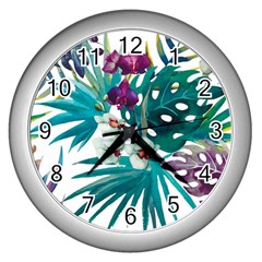 Tropical Flowers Wall Clock (silver) by goljakoff