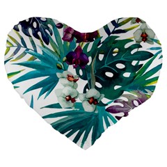 Tropical flowers Large 19  Premium Flano Heart Shape Cushions