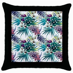 Tropical Flowers Pattern Throw Pillow Case (black) by goljakoff